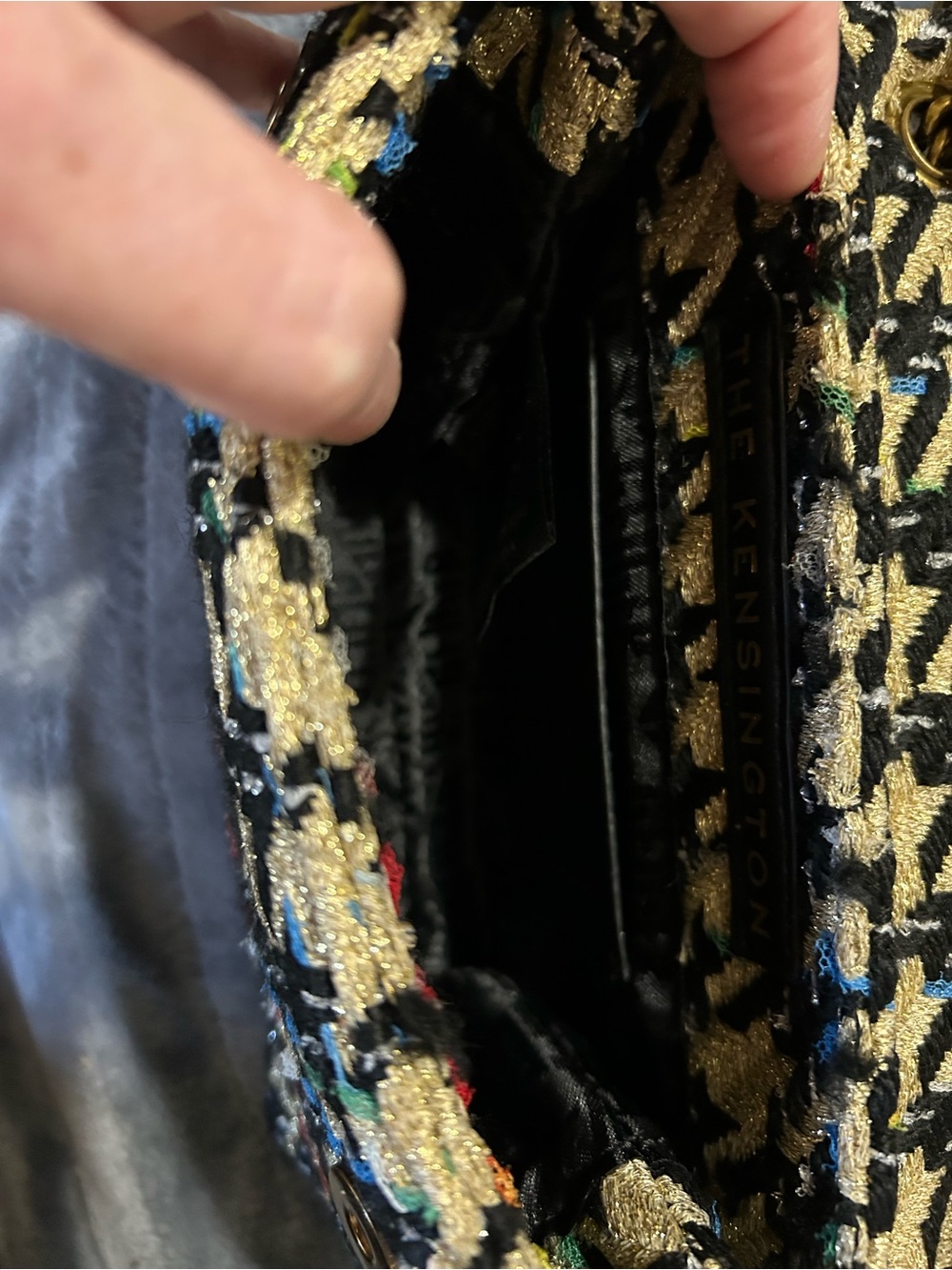 Kurt Geiger Gold & Black Tweed Chain Shoulder Bag - Picture 5 of 7